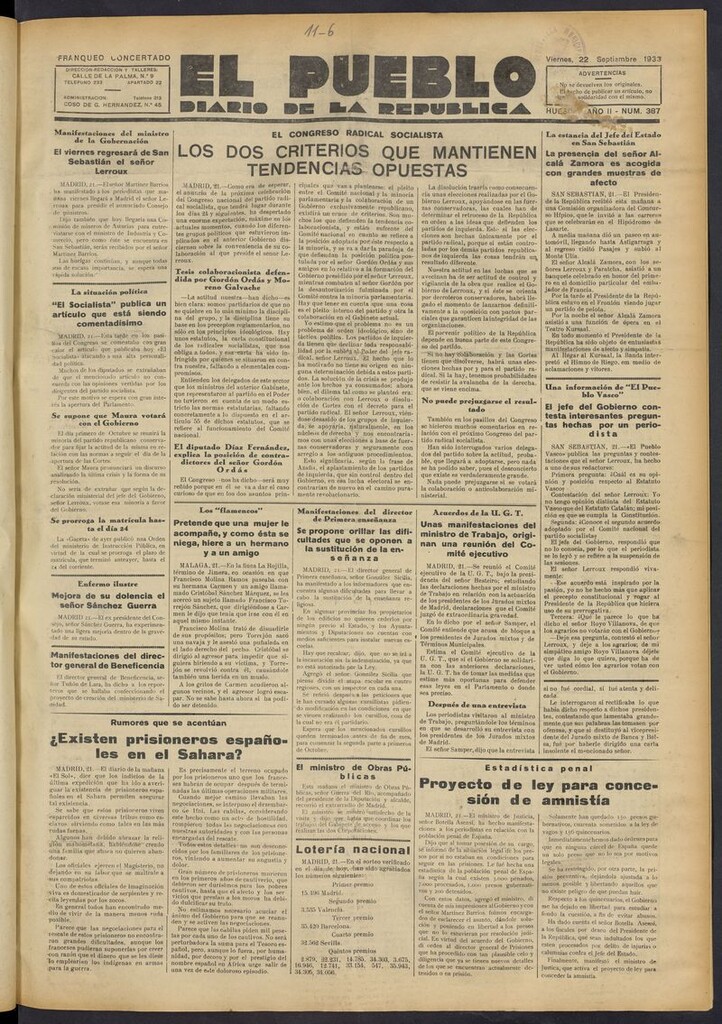 Miniatura de El Pueblo (Huesca. 1932) del 22 de septiembre de 1933