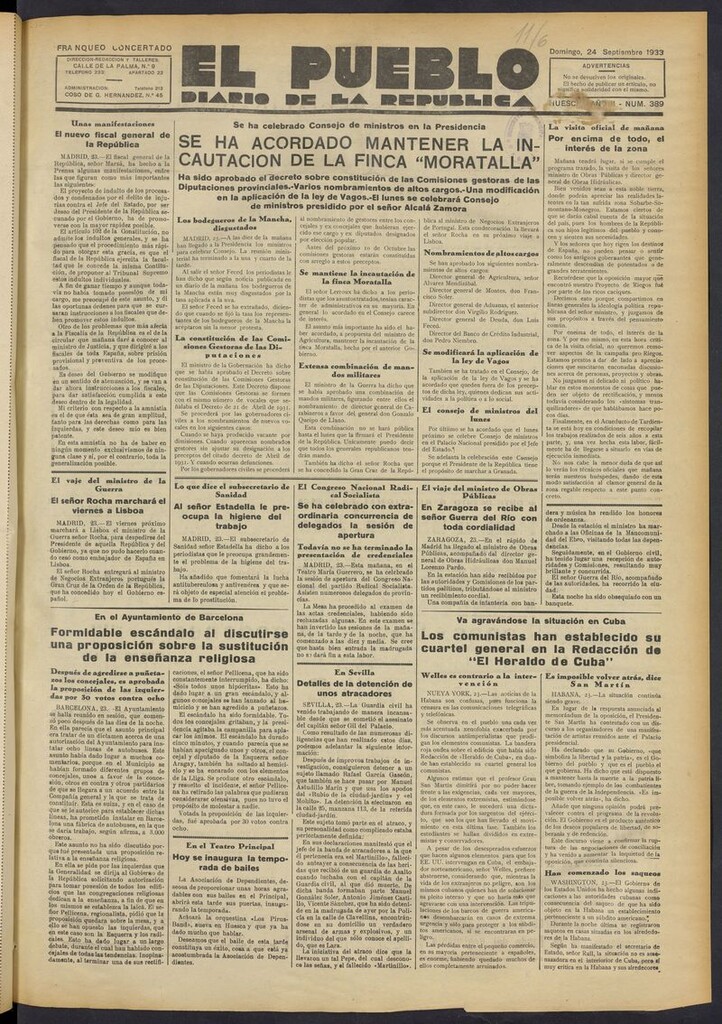 Miniatura de El Pueblo (Huesca. 1932) del 24 de septiembre de 1933