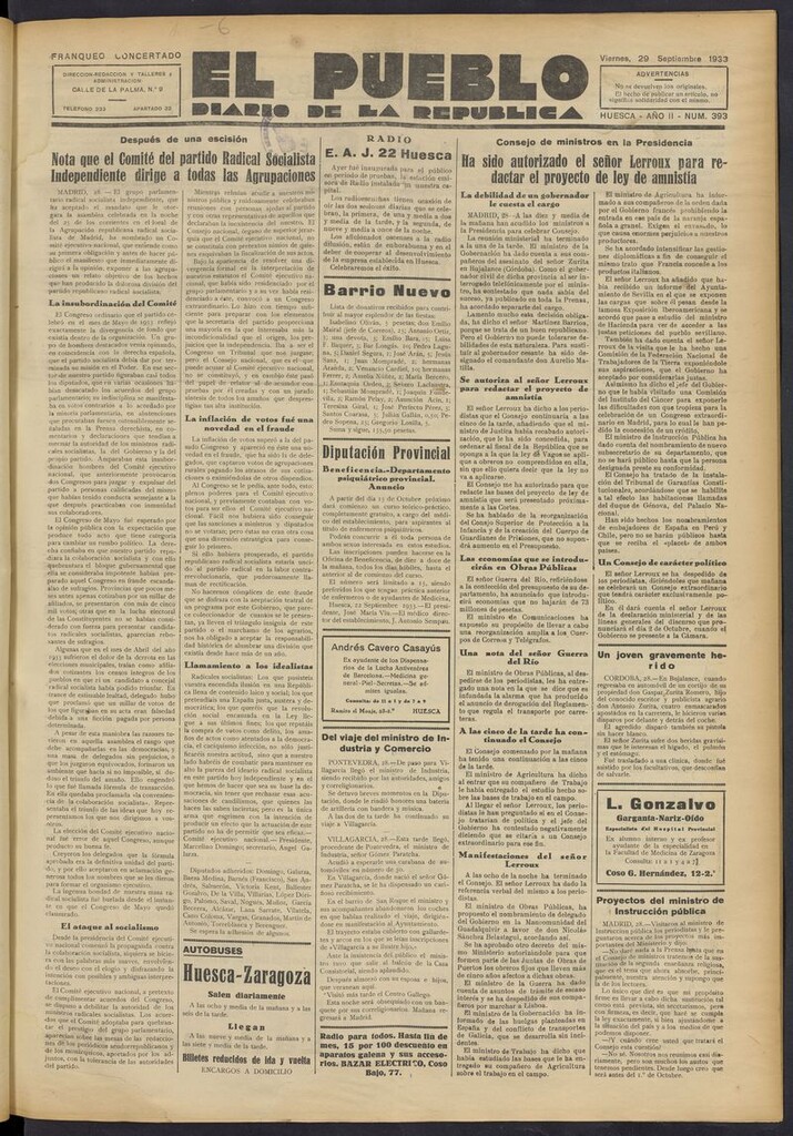 Miniatura de El Pueblo (Huesca. 1932) del 29 de septiembre de 1933
