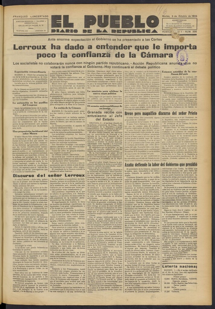 Miniatura de El Pueblo (Huesca. 1932) del 3 de octubre de 1933