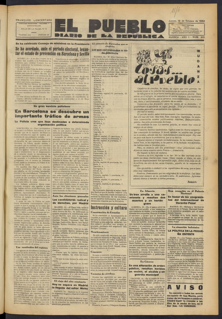Miniatura de El Pueblo (Huesca. 1932) del 19 de octubre de 1933