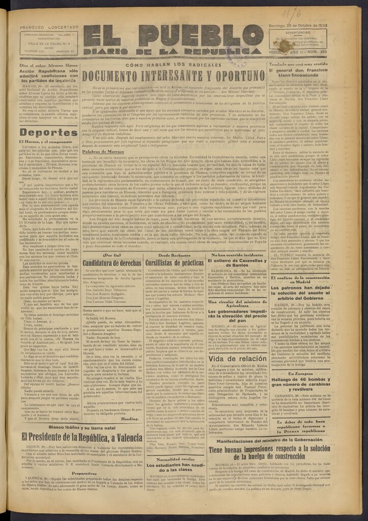 Miniatura de El Pueblo (Huesca. 1932) del 29 de octubre de 1933
