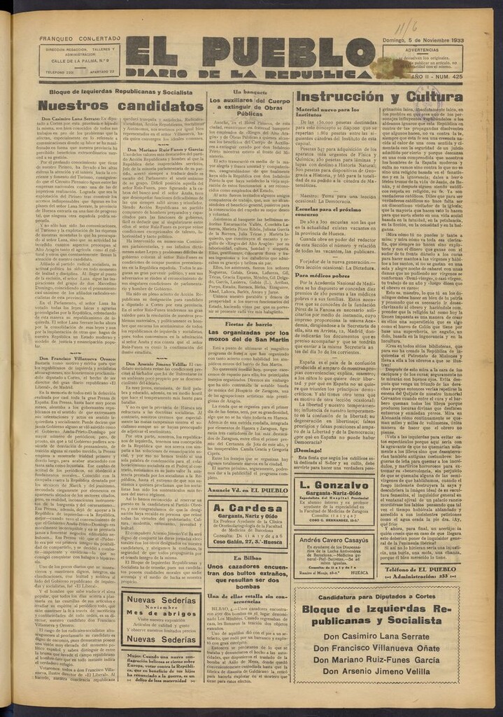 Miniatura de El Pueblo (Huesca. 1932) del 5 de noviembre de 1933
