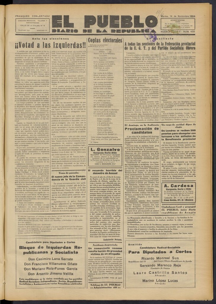 Miniatura de El Pueblo (Huesca. 1932) del 14 de noviembre de 1933