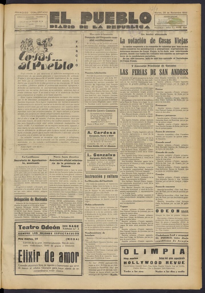 Miniatura de El Pueblo (Huesca. 1932) del 28 de noviembre de 1933