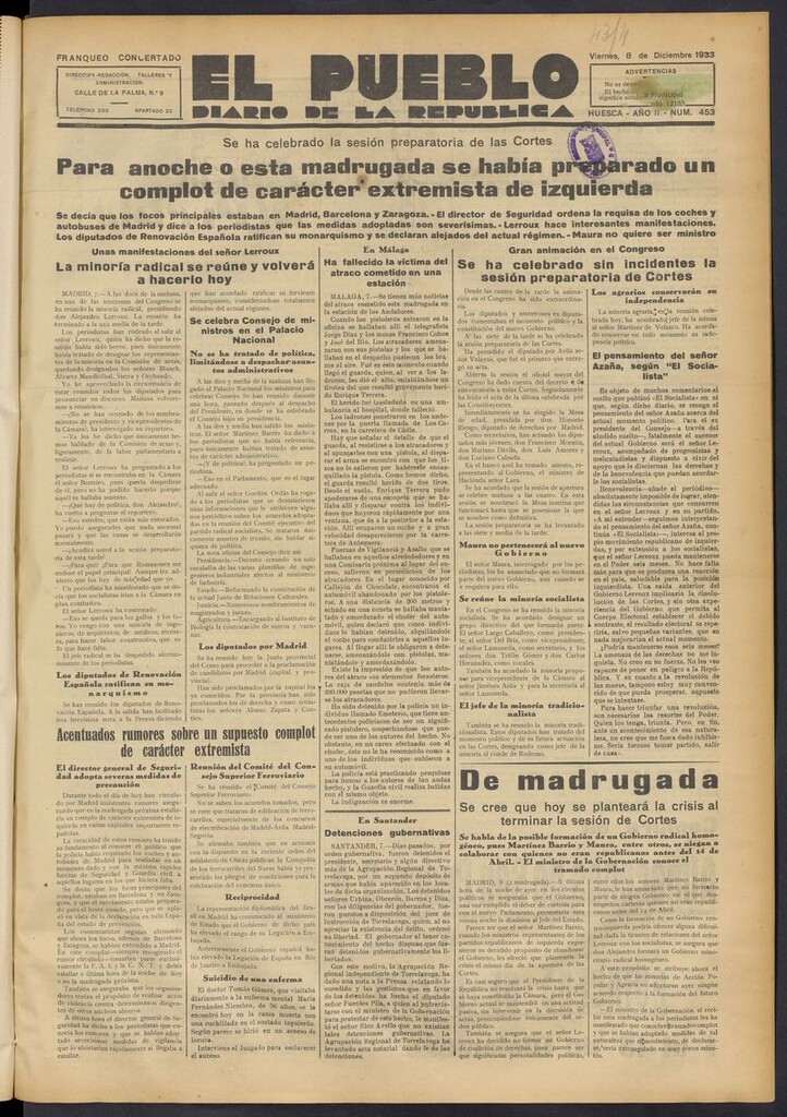Miniatura de El Pueblo (Huesca. 1932) del 8 de diciembre de 1933