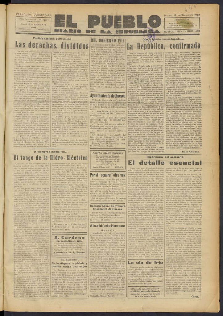 Miniatura de El Pueblo (Huesca. 1932) del 19 de diciembre de 1933