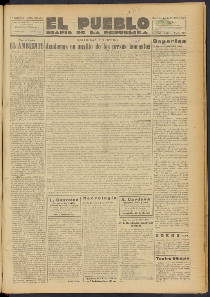Miniatura de El Pueblo (Huesca. 1932) del 24 de diciembre de 1933