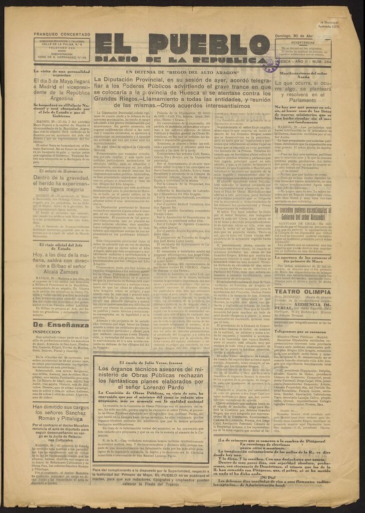 Miniatura de El Pueblo (Huesca. 1932) del 30 de abril de 1933