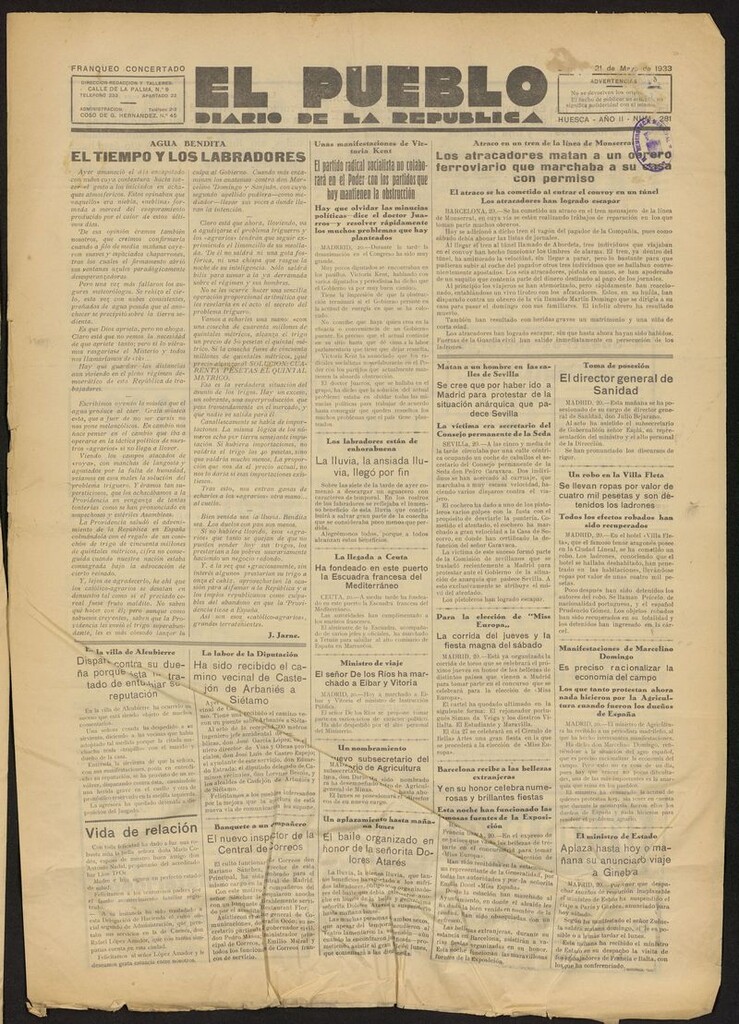 Miniatura de El Pueblo (Huesca. 1932) del 21 de mayo de 1933