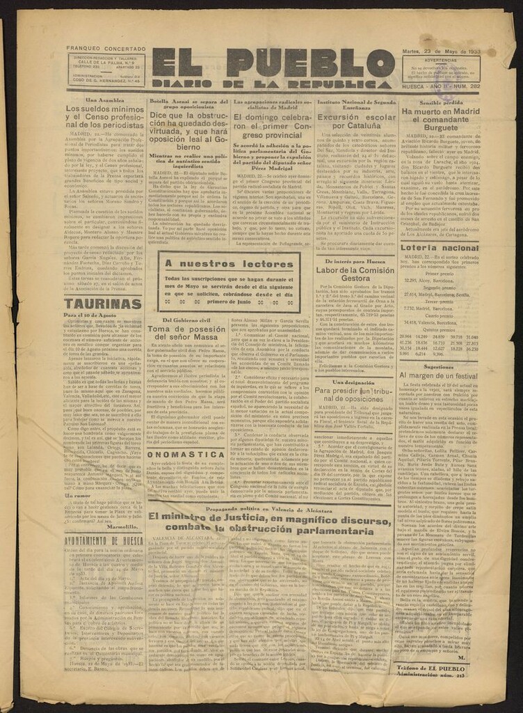 Miniatura de El Pueblo (Huesca. 1932) del 23 de mayo de 1933