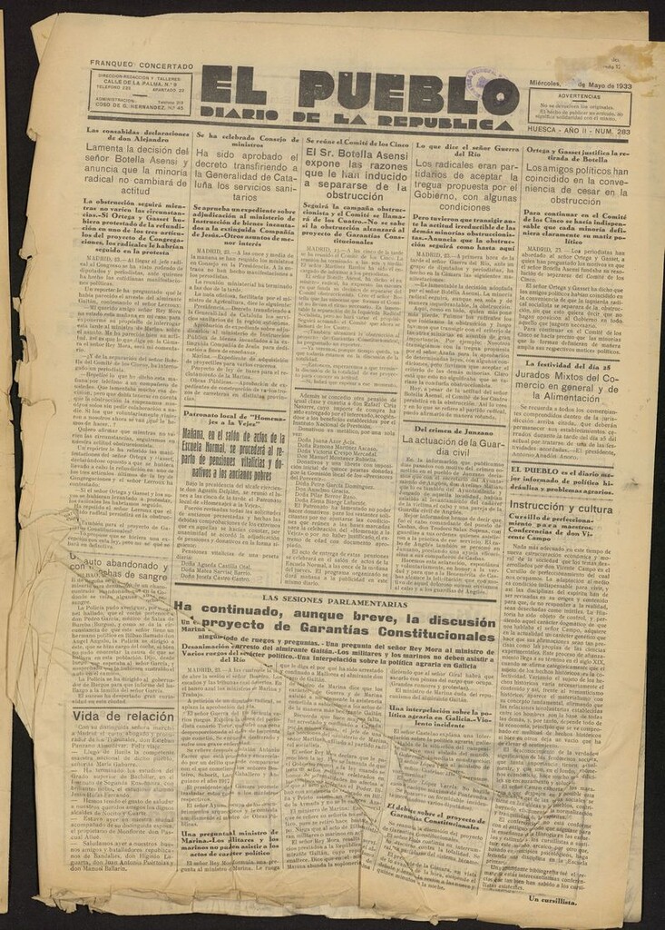 Miniatura de El Pueblo (Huesca. 1932) del 24 de mayo de 1933