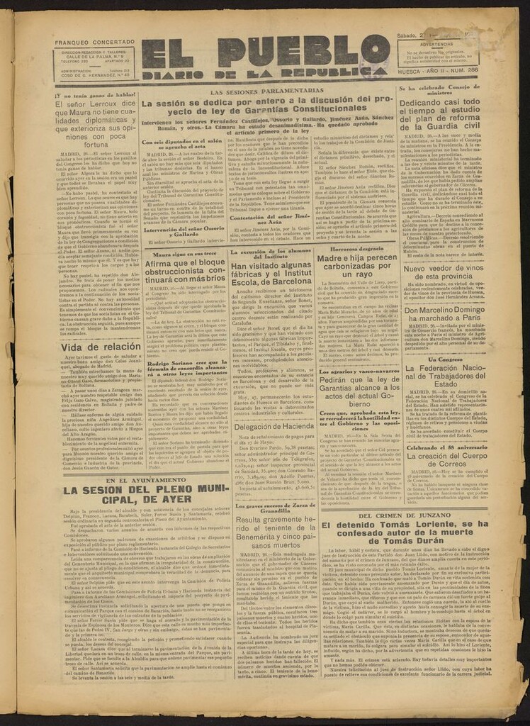 Miniatura de El Pueblo (Huesca. 1932) del 27 de mayo de 1933