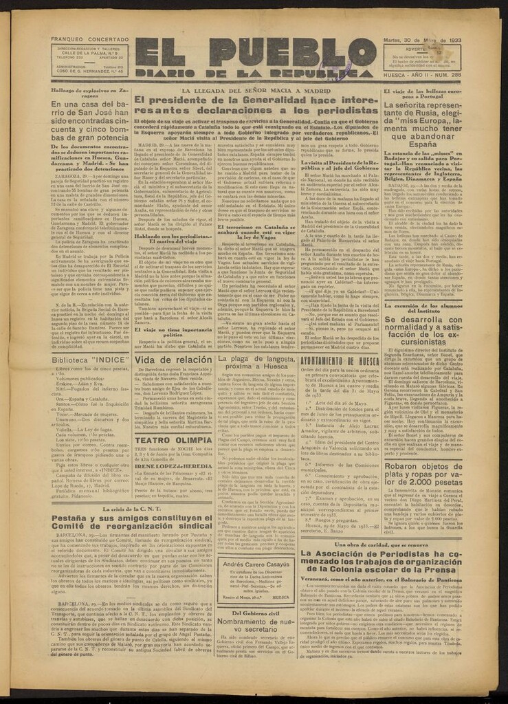Miniatura de El Pueblo (Huesca. 1932) del 30 de mayo de 1933