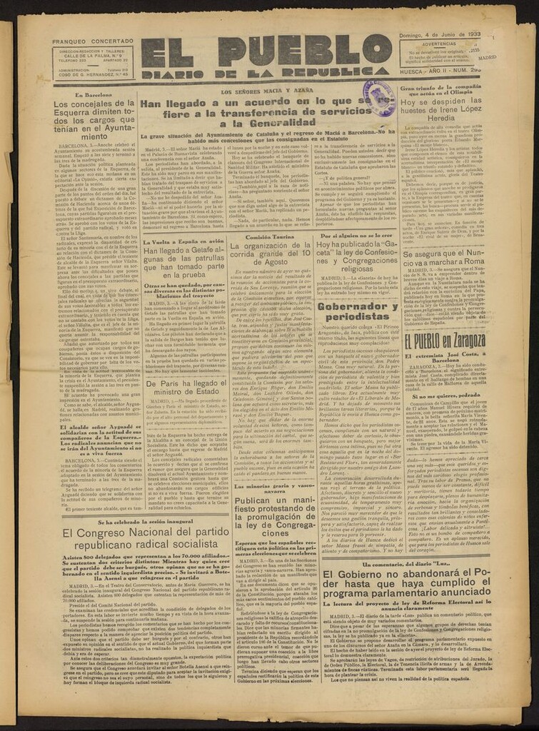 Miniatura de El Pueblo (Huesca. 1932) del 4 de junio de 1933
