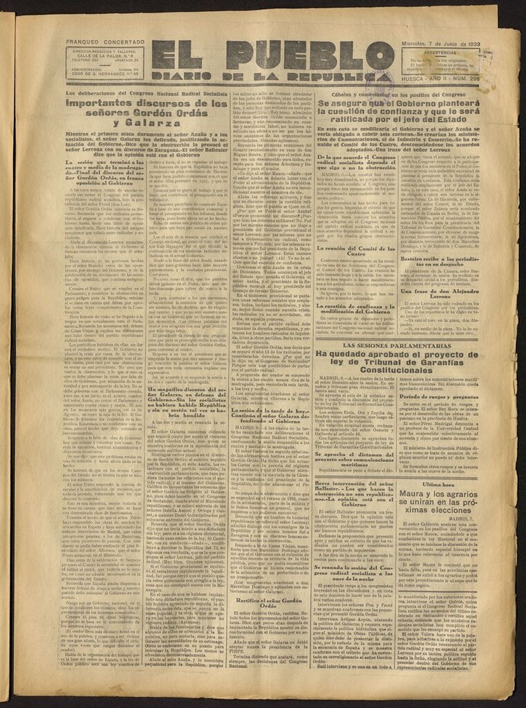 Miniatura de El Pueblo (Huesca. 1932) del 7 de junio de 1933