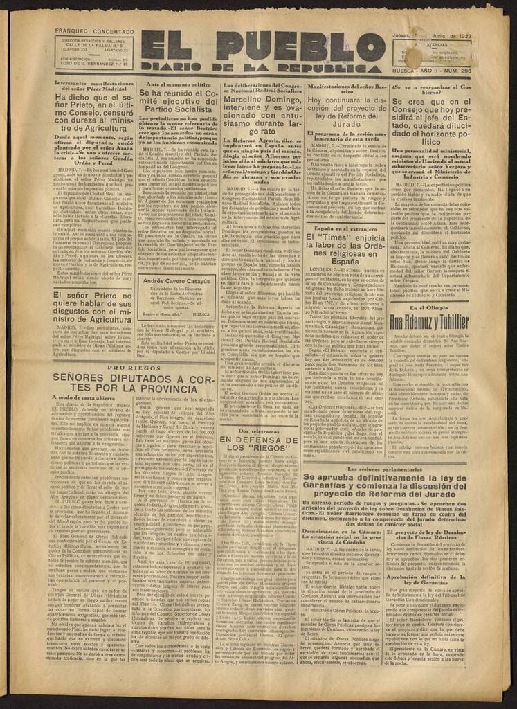 Miniatura de El Pueblo (Huesca. 1932) del 8 de junio de 1933