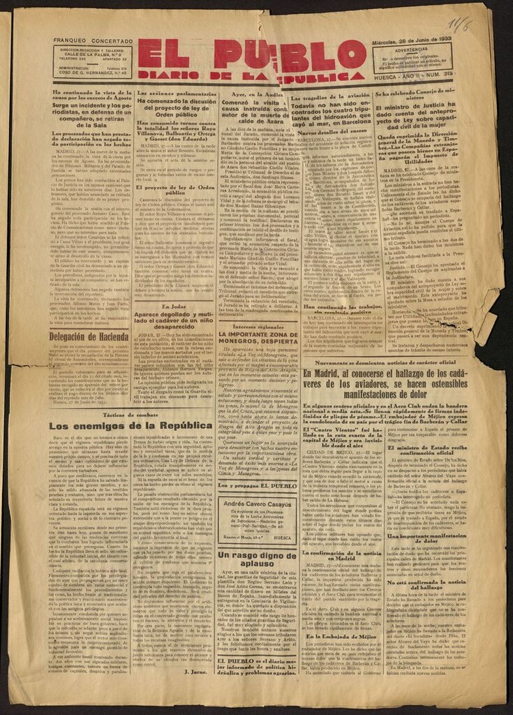 Miniatura de El Pueblo (Huesca. 1932) del 28 de junio de 1933