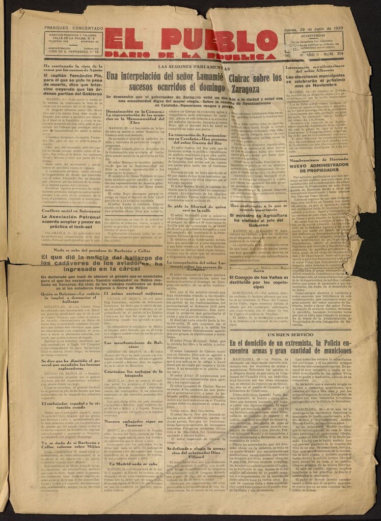 Miniatura de El Pueblo (Huesca. 1932) del 29 de junio de 1933