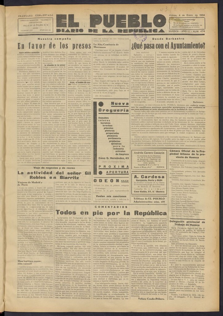 Miniatura de El Pueblo (Huesca. 1932) del 4 de enero de 1934