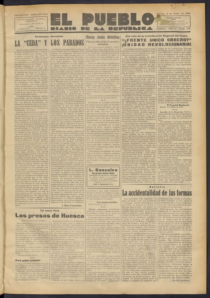 Miniatura de El Pueblo (Huesca. 1932) del 5 de enero de 1934