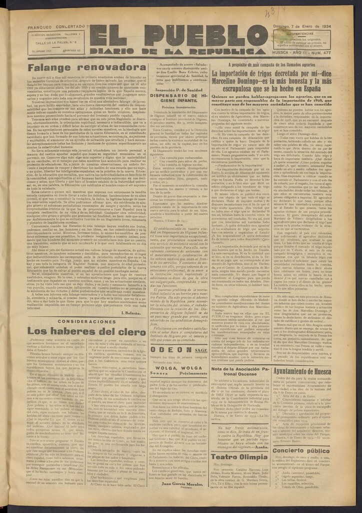 Miniatura de El Pueblo (Huesca. 1932) del 7 de enero de 1934