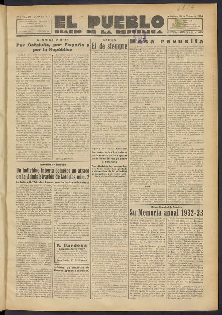 Miniatura de El Pueblo (Huesca. 1932) del 10 de enero de 1934
