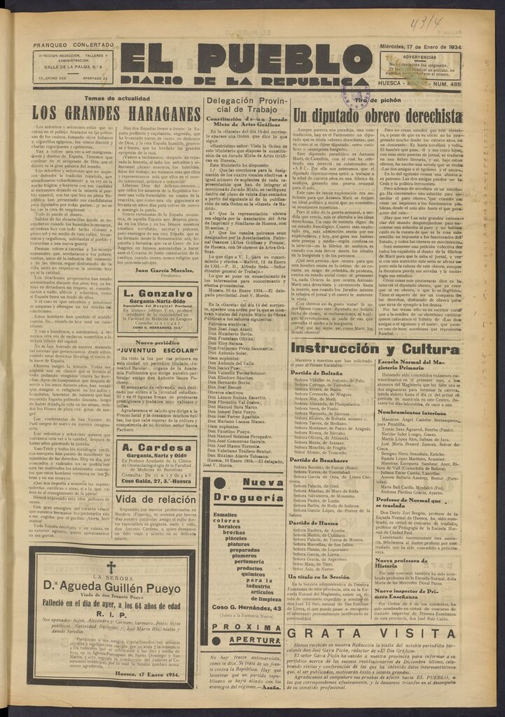 Miniatura de El Pueblo (Huesca. 1932) del 17 de enero de 1934