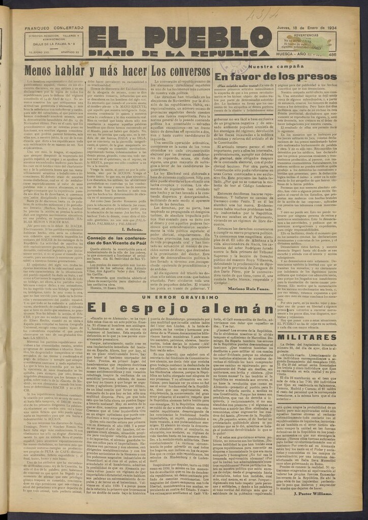 Miniatura de El Pueblo (Huesca. 1932) del 18 de enero de 1934