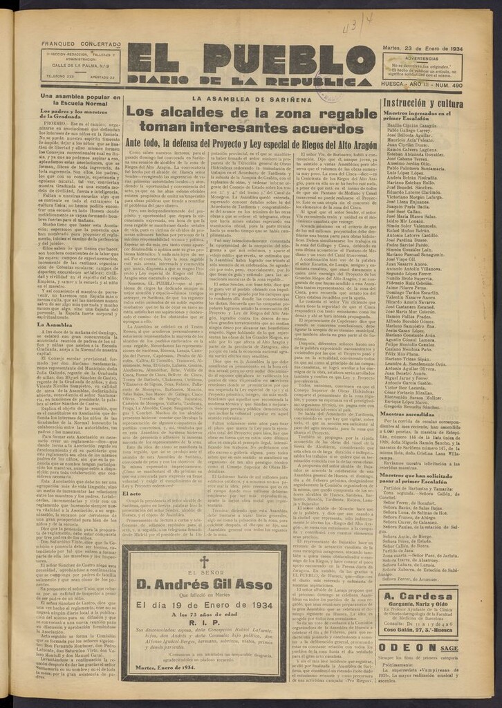 Miniatura de El Pueblo (Huesca. 1932) del 23 de enero de 1934