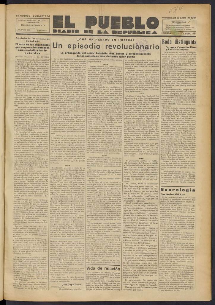 Miniatura de El Pueblo (Huesca. 1932) del 24 de enero de 1934