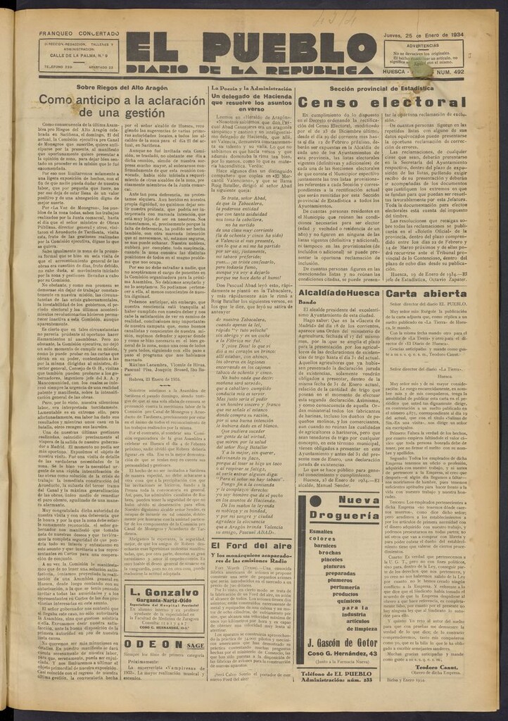 Miniatura de El Pueblo (Huesca. 1932) del 25 de enero de 1934