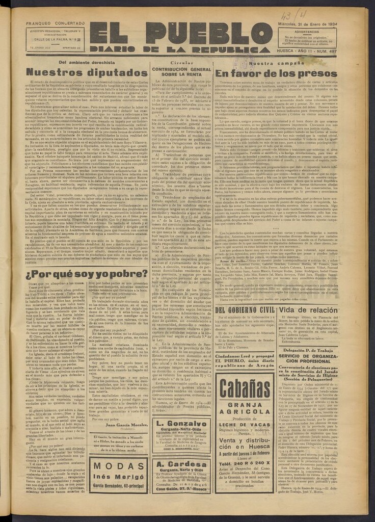 Miniatura de El Pueblo (Huesca. 1932) del 31 de enero de 1934