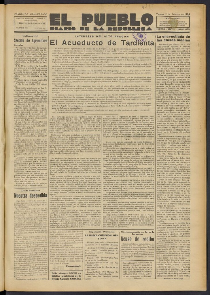 Miniatura de El Pueblo (Huesca. 1932) del 2 de febrero de 1934