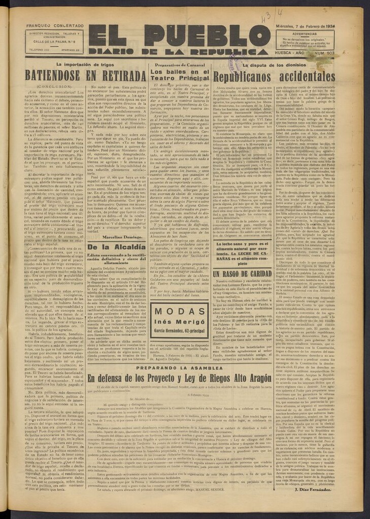 Miniatura de El Pueblo (Huesca. 1932) del 7 de febrero de 1934