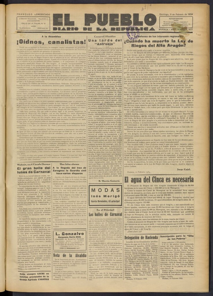 Miniatura de El Pueblo (Huesca. 1932) del 11 de febrero de 1934