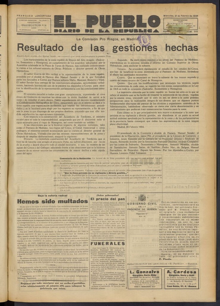 Miniatura de El Pueblo (Huesca. 1932) del 21 de febrero de 1934