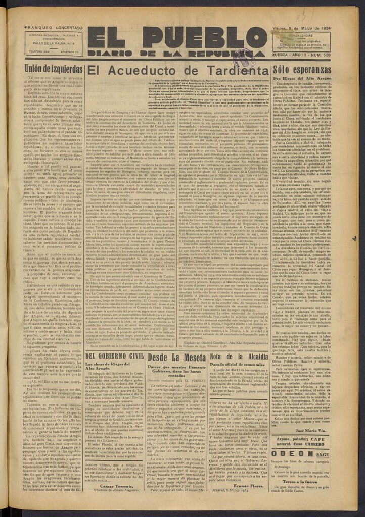 Miniatura de El Pueblo (Huesca. 1932) del 9 de marzo de 1934