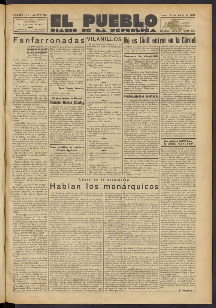 Miniatura de El Pueblo (Huesca. 1932) del 15 de marzo de 1934