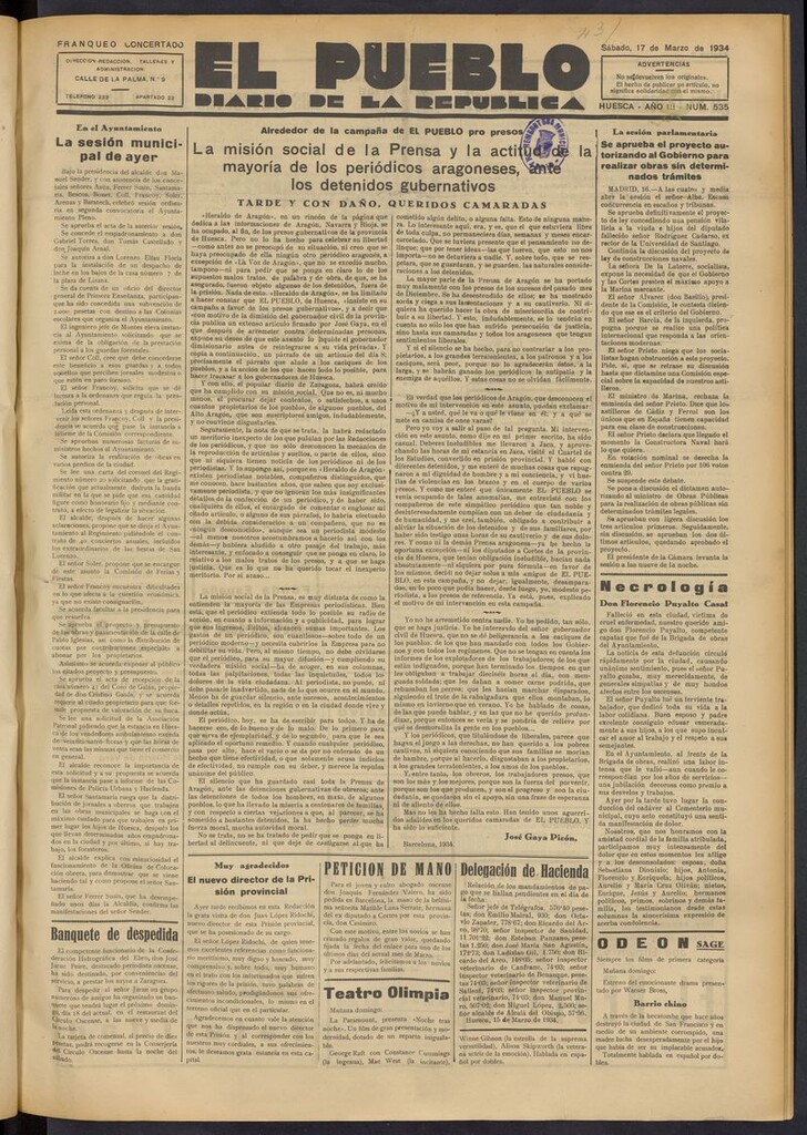 Miniatura de El Pueblo (Huesca. 1932) del 17 de marzo de 1934
