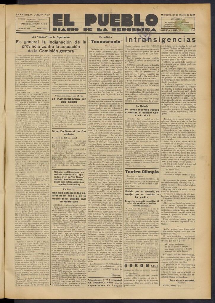 Miniatura de El Pueblo (Huesca. 1932) del 21 de marzo de 1934