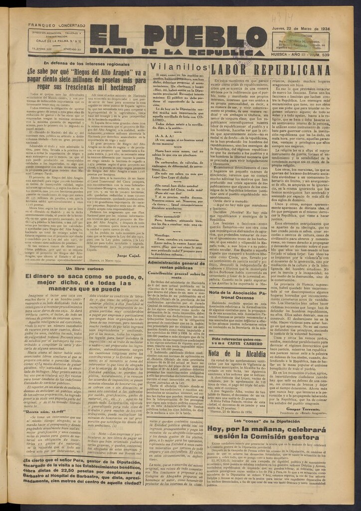 Miniatura de El Pueblo (Huesca. 1932) del 22 de marzo de 1934