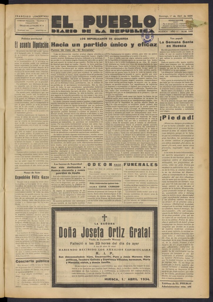 Miniatura de El Pueblo (Huesca. 1932) del 1 de abril de 1934