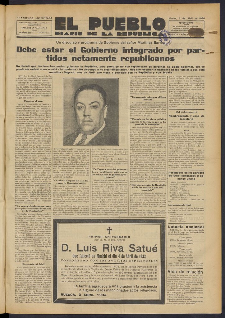 Miniatura de El Pueblo (Huesca. 1932) del 3 de abril de 1934