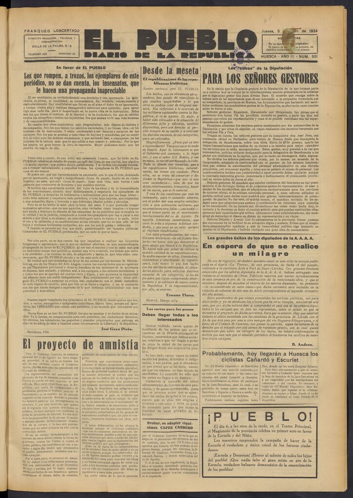 Miniatura de El Pueblo (Huesca. 1932) del 5 de abril de 1934