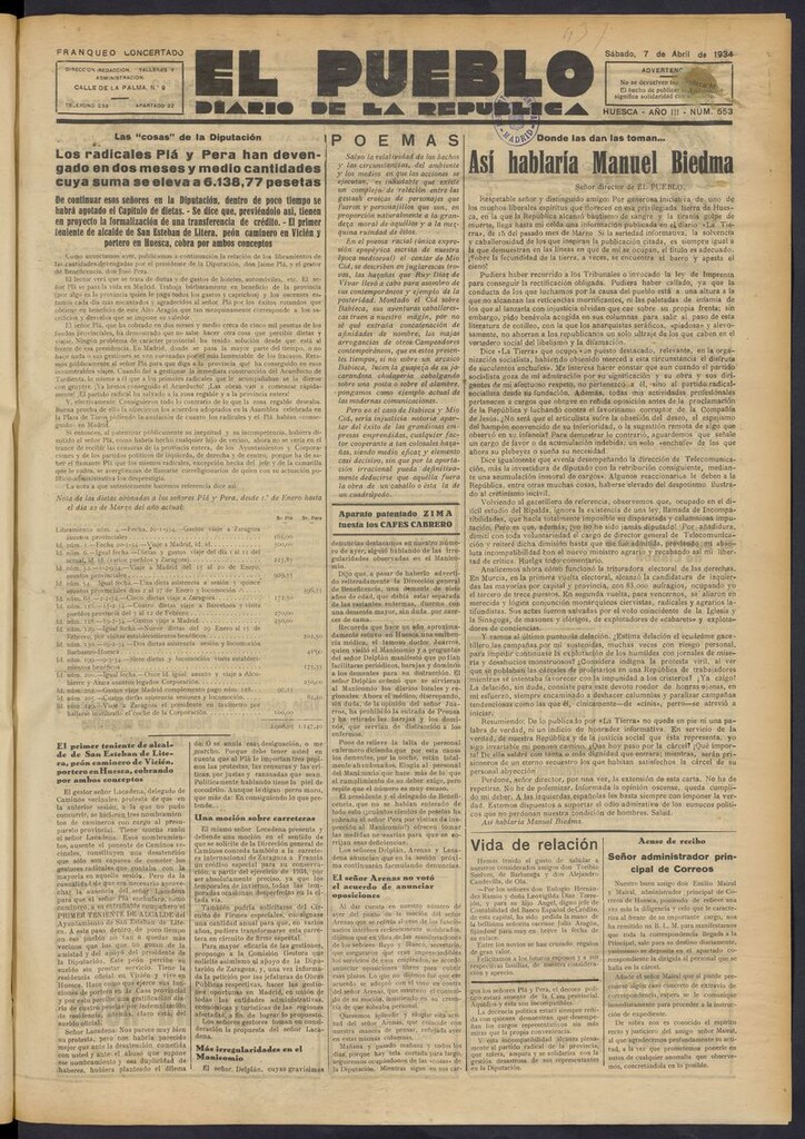 Miniatura de El Pueblo (Huesca. 1932) del 7 de abril de 1934