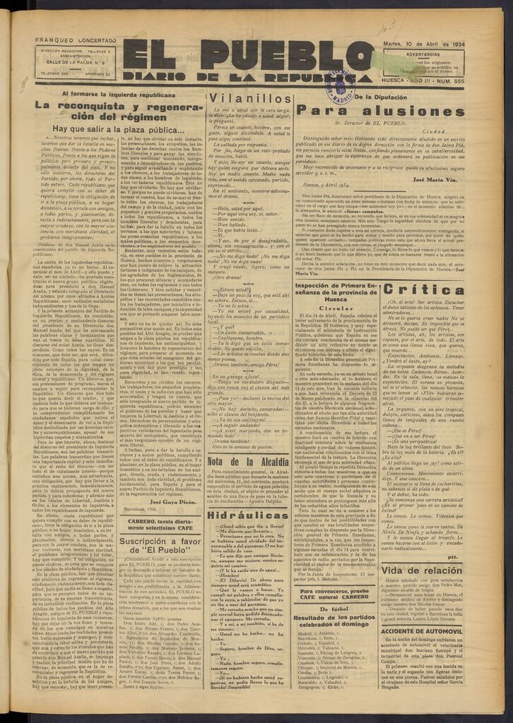 Miniatura de El Pueblo (Huesca. 1932) del 10 de abril de 1934