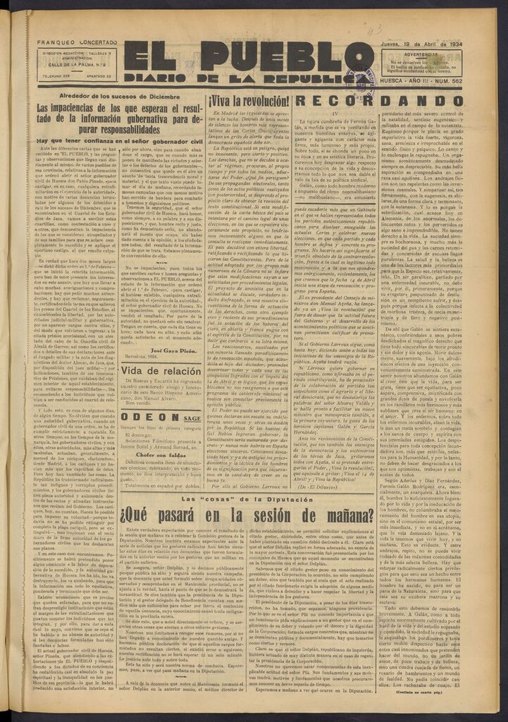 Miniatura de El Pueblo (Huesca. 1932) del 19 de abril de 1934