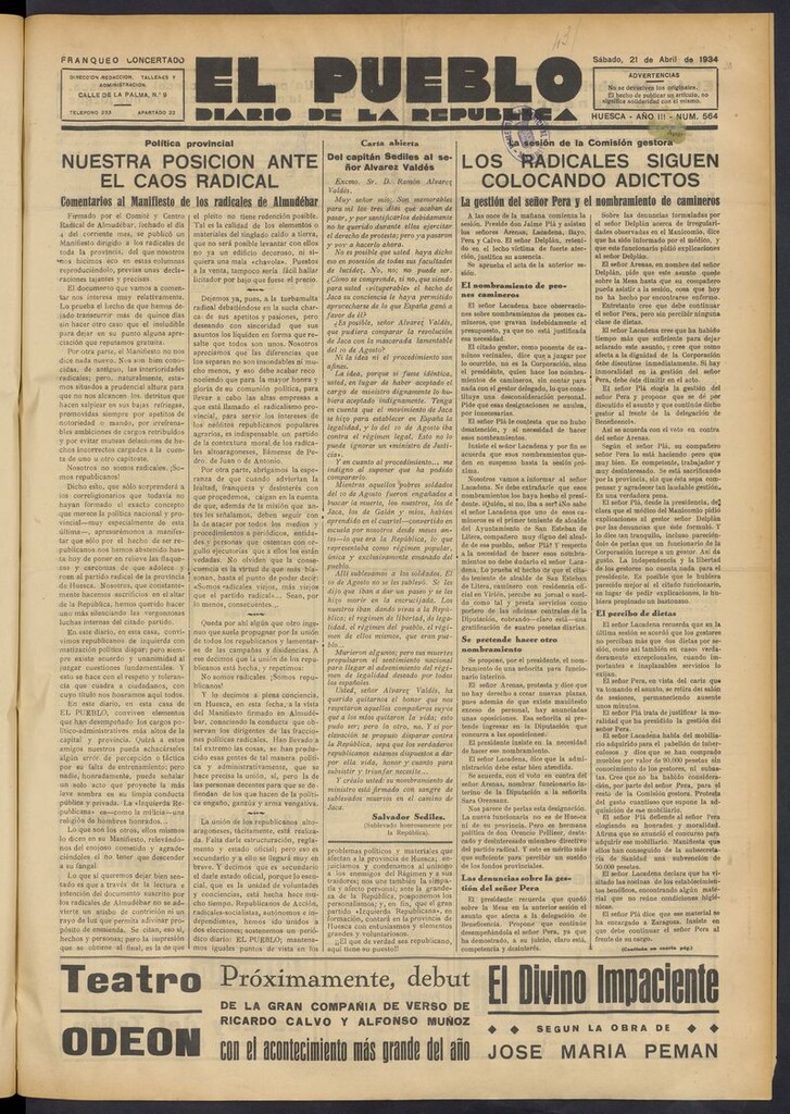 Miniatura de El Pueblo (Huesca. 1932) del 21 de abril de 1934