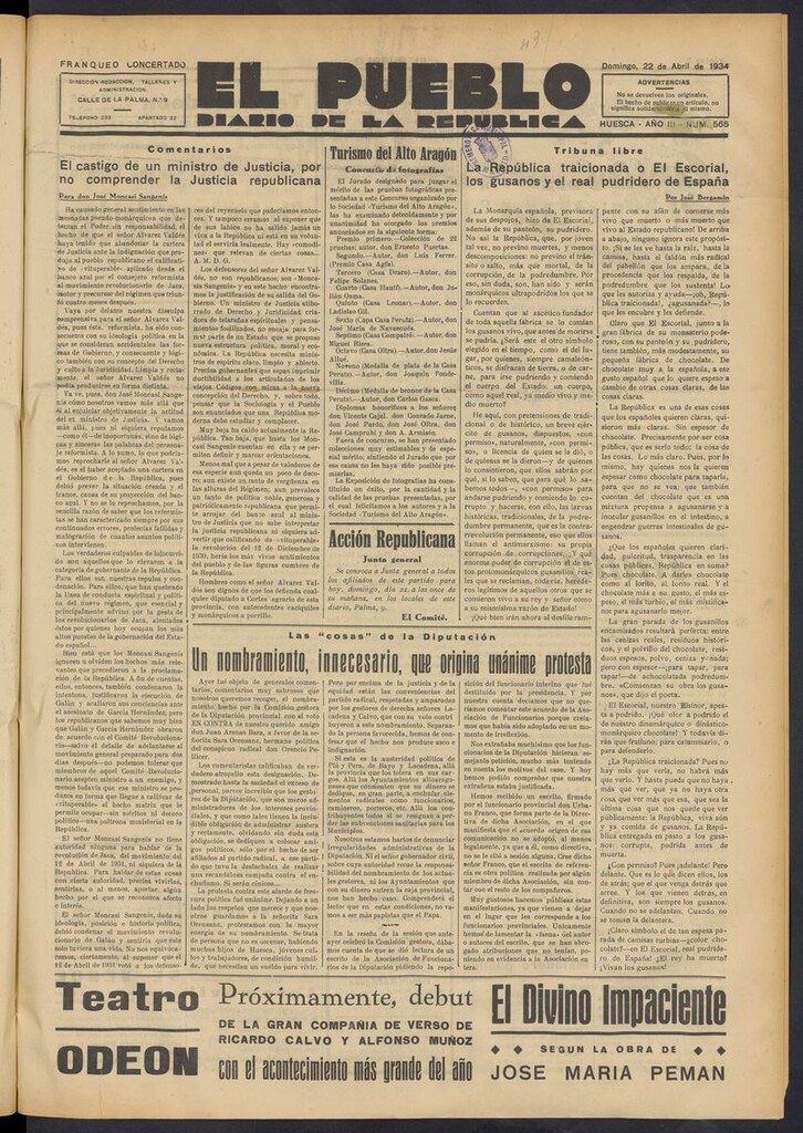 Miniatura de El Pueblo (Huesca. 1932) del 22 de abril de 1934